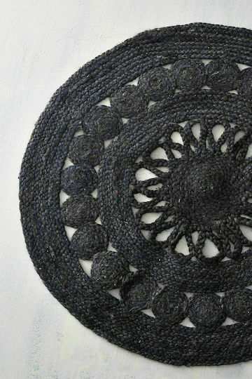 Rythmos Cougar Rug Round Summer Wicker Black Velvet-Black Metal
