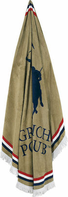 Greenwich Polo Club 2825 Beach Towel Round Cotton Beige with Fringes Diameter 160cm.