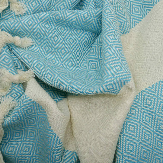 Viopros Summer Beach Towel Pareo Turquoise With Fringes 180x100cm
