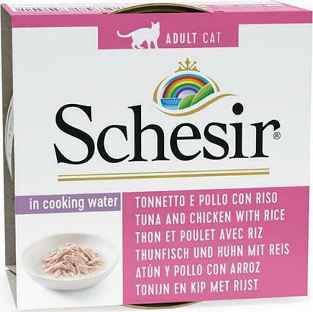 Schesir Nature for Cat Wet Food for Adult Cats in Cans with Chicken, Rice and Tuna Gluten-Free 85gr