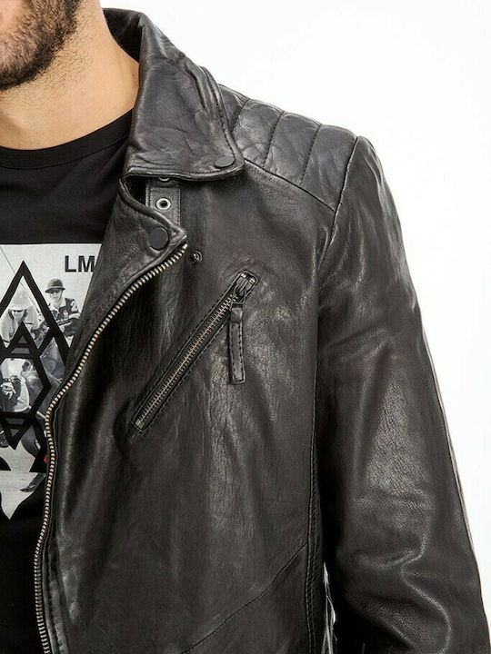 Stark Herren Winter Jacke Leder Schwarz