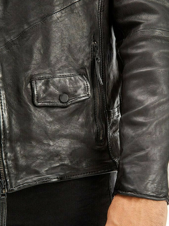 Stark Herren Winter Jacke Leder Schwarz