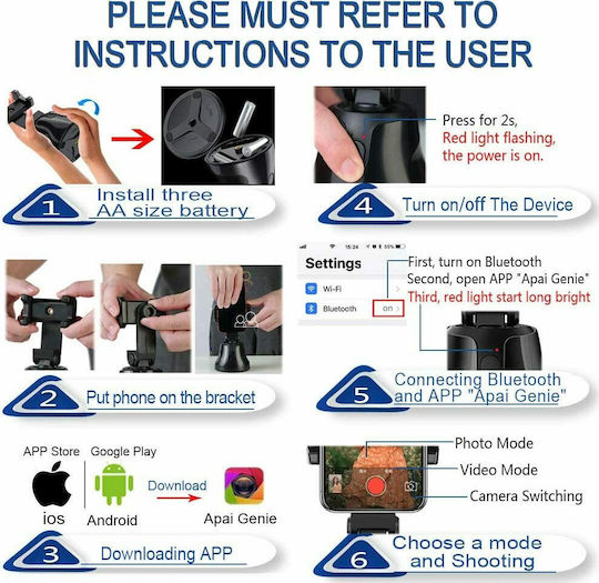 Following Face 360 Mobile Phone Stand with Face Detection in Black Colour