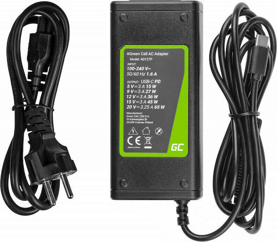 Green Cell Laptop Charger 65W 19.5V 3.34A for Dell with Detachable Power Cord