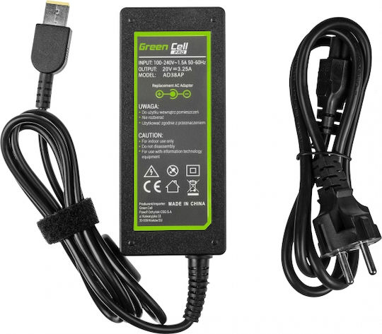 Green Cell Laptop Charger 65W 20V 3.25A for Lenovo with Detachable Power Cord