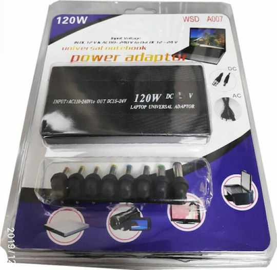 Minwa Universal Φορτιστής Laptop 120W 24V 5A με Αποσπώμενο Καλώδιο Τροφοδοσίας και με σετ βυσμάτων