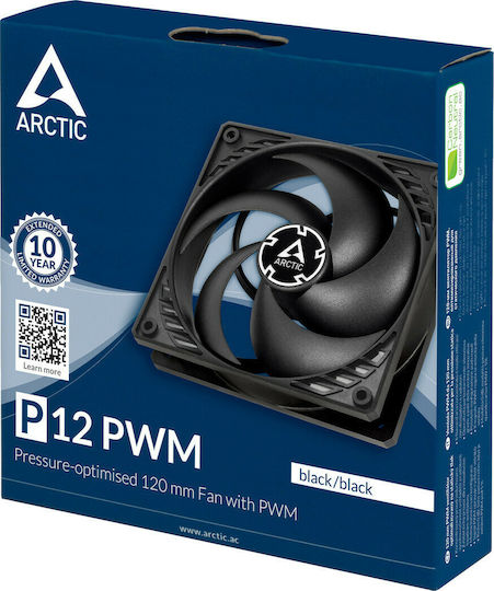 Arctic P12 PWM PST Case Fan 120mm (1800rpm / 56.3cfm) Χωρίς Led Φωτισμό και Σύνδεση 4-Pin Black/Black