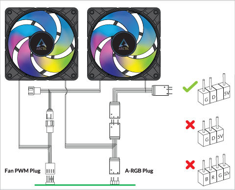 Arctic P12 PWM PST Gehäuselüfter 120mm (2000rpm / 48,8cfm) mit ARGB Beleuchtung und Verbindung 4-Pin