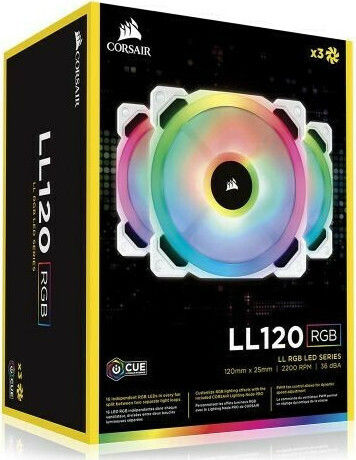 Corsair LL120 Dual Light Loop Case Fan (2200rpm / 63cfm) με RGB Φωτισμό και Σύνδεση 4-Pin PWM 3τμχ Λευκό