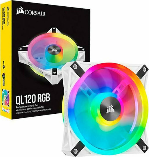 Corsair iCUE QL120 Case Fan 1500rpm 41.8cfm with RGB Lighting and 4-Pin PWM Connection White