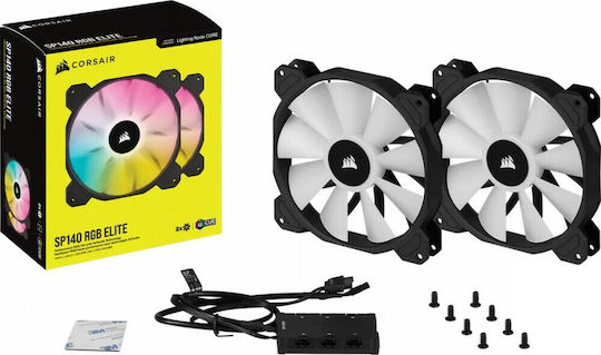 Corsair iCUE SP140 RGB Elite Performance Gehäuselüfter mit Verbindung 4-Pin PWM 2Stück Schwarz