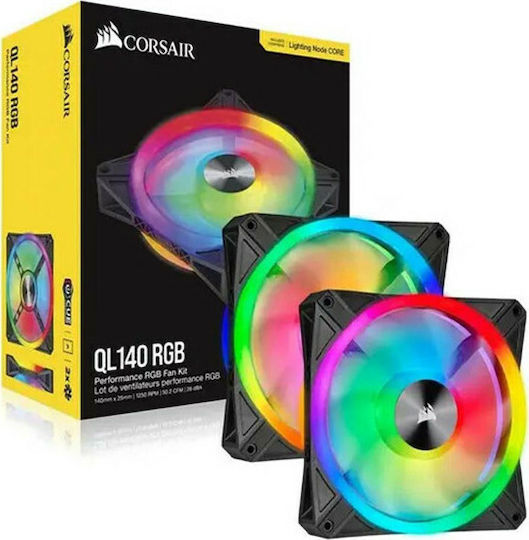 Corsair iCUE QL140 Case Fan (1250rpm / 50.2cfm) με RGB Φωτισμό και Σύνδεση 4-Pin PWM 2τμχ