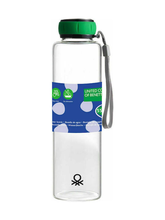 Benetton Glass Water Bottle with Screw Cap Rainbow Green 550ml