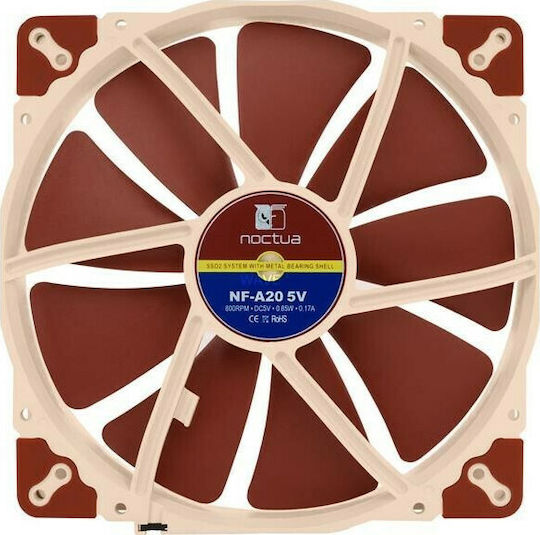 Noctua NF-A20 5V Case Fan 200mm (800rpm / 86.5cfm) Without LEDs Lighting and Connection 3-Pin Brown