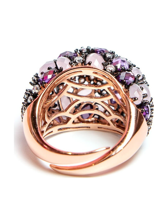BEVERLY Γυναικείο Δαχτυλίδι με Πέτρες από Ασήμι Ροζ Επιχρυσωμένο R-923 - R-923