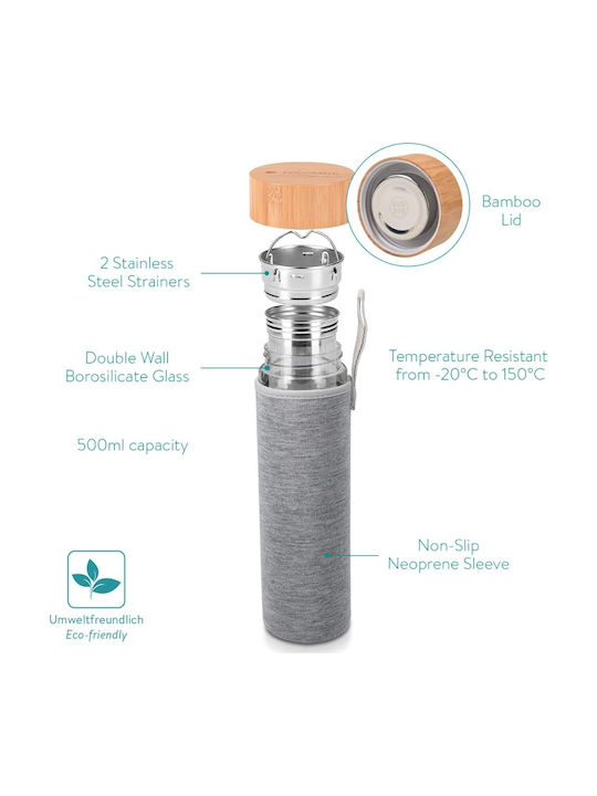 Navaris Glass Water Bottle with Screw Cap Indian Sun Transparent 500ml