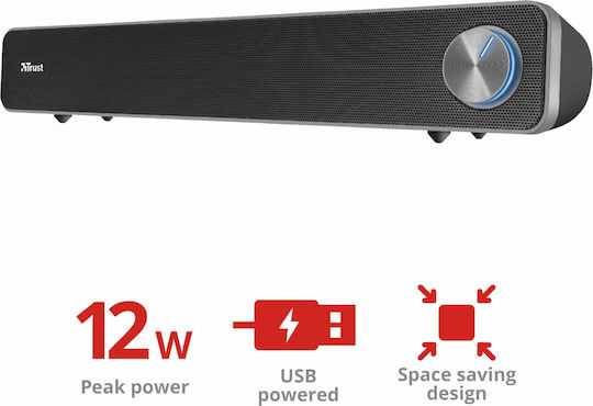 Trust Arys Soundbar Ηχεία Υπολογιστή 2.0 με Ισχύ 6W σε Μαύρο Χρώμα