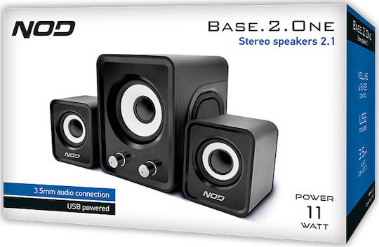 NOD Base 2 One Ηχεία Υπολογιστή 2.1 με Ισχύ 11W σε Μαύρο Χρώμα