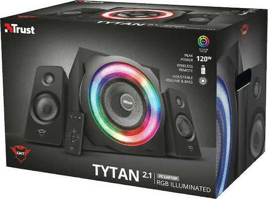 Trust GXT 629 Tytan 2.1 RGB Speaker Set Ηχεία Υπολογιστή 2.1 με RGB Φωτισμό και Ισχύ 60W σε Μαύρο Χρώμα