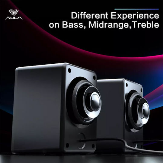 Aula N-108 Ηχεία Υπολογιστή 2.0 με RGB Φωτισμό και Ισχύ 3W Μαύρα