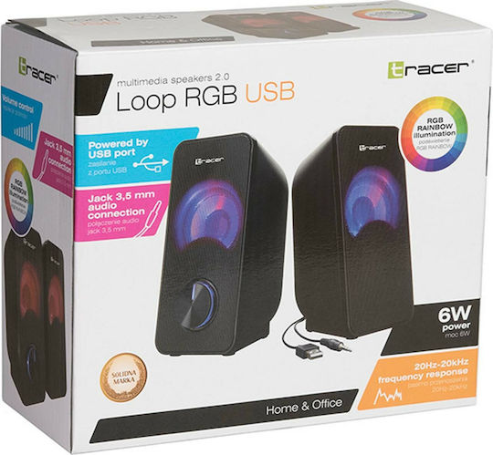 Tracer Loop RGB USB Ηχεία Υπολογιστή 2.0 με RGB Φωτισμό και Ισχύ 6W Μαύρα
