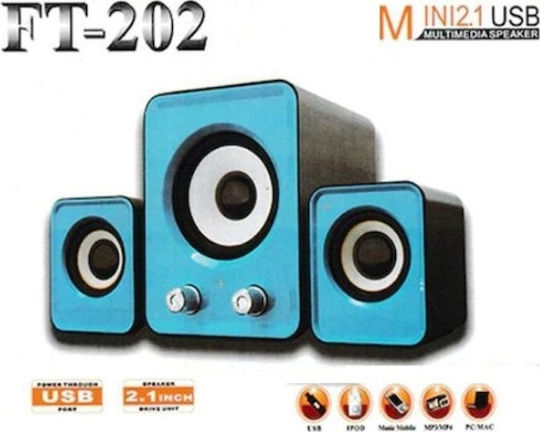 FT-202 Difuzoare de Calculator 2.1 cu Putere 3W în Albastru Culoare