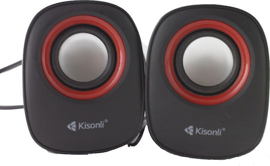 Kisonli V360 Ηχεία Υπολογιστή 2.0 με Ισχύ 3W σε Κόκκινο Χρώμα