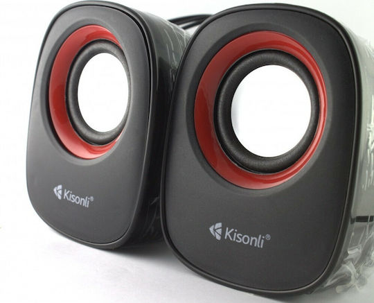 Kisonli V360 Ηχεία Υπολογιστή 2.0 με Ισχύ 3W σε Κόκκινο Χρώμα