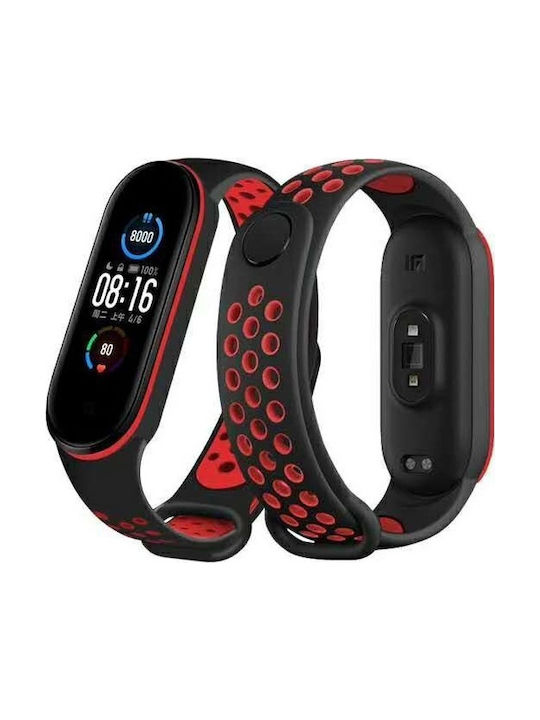 Hurtel Dots Strap Silicone with Pin Μαύρο Κόκκινο (Mi Smart Band 5/Mi Smart Band 6)