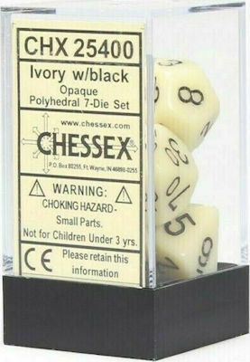 Chessex Dice Ivory/ Black Opaque 7-Dice Set 25400