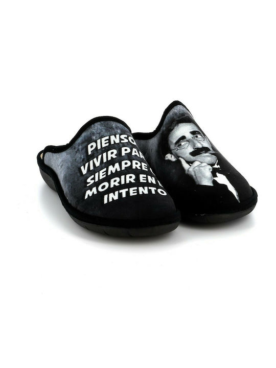 Adam's Shoes Men's Printed Slippers Black