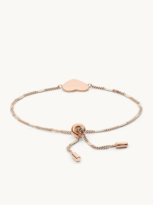 Fossil Lane Heart Women's Bracelet Chain with Heart Design in Gold Plated Stainless Steel 16.5cm