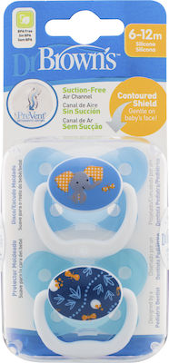 Dr. Brown's Orthodontic Pacifiers Silicone Elephant & Butterflies Blue with Case for 6-12 months 2pcs