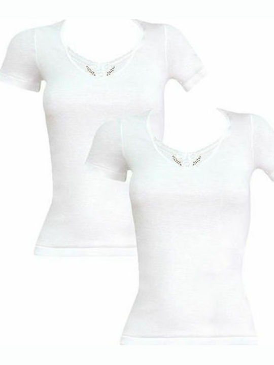Minerva Women's Short Sleeve Cotton T-Shirt White 2Pack