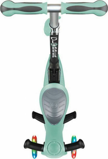 Globber Kids Scooter Foldable Go Up Deluxe Lights 3-Wheel with Seat for 3+ Years Mint