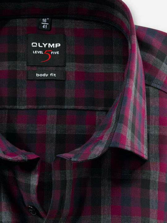 Olymp Men's Shirt Long Sleeve Checked Burgundy