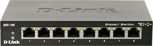 D-Link DGS-108 Unverwaltet L2 Switch mit 8 Ports Gigabit (1Gbps) Ethernet