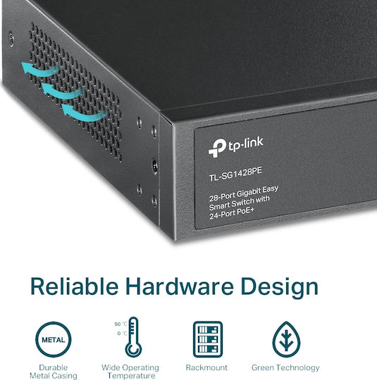 TP-LINK TL-SG1428PE v1 Managed L2 PoE+ Switch με 26 Θύρες Gigabit (1Gbps) Ethernet και 2 SFP Θύρες
