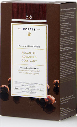 Korres Argan Oil Advanced Haarfärbemittel Permanenter Farbstoff Ohne Ammoniak 5.6 Hell Kupferrot 50ml