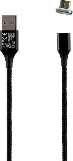 NSP Braided / Magnetic USB 2.0 to micro USB Cable Μαύρο 1m (NSC01)