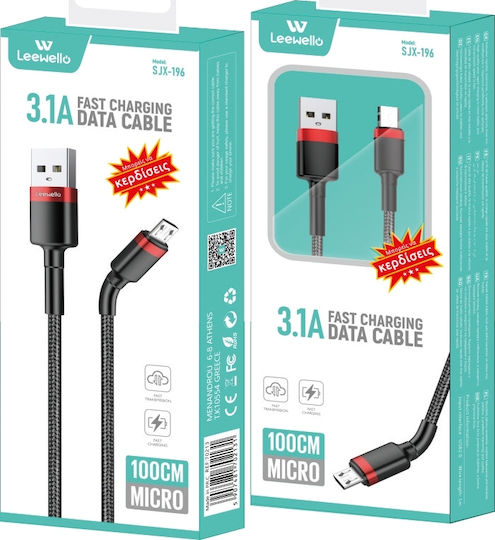 Leewello SJX-196 Braided USB 2.0 to micro USB Cable Μαύρο 1m