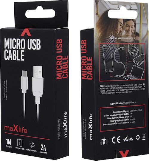 Maxlife Regular USB 2.0 to micro USB Cable Λευκό 1m MAXLIFEMICROW 1τμχ