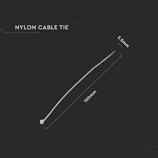 V-TAC Δεματικά Καλωδίων Πλαστικά 100mmx2.5mm σε Λευκό χρώμα (100τμχ) (11159)