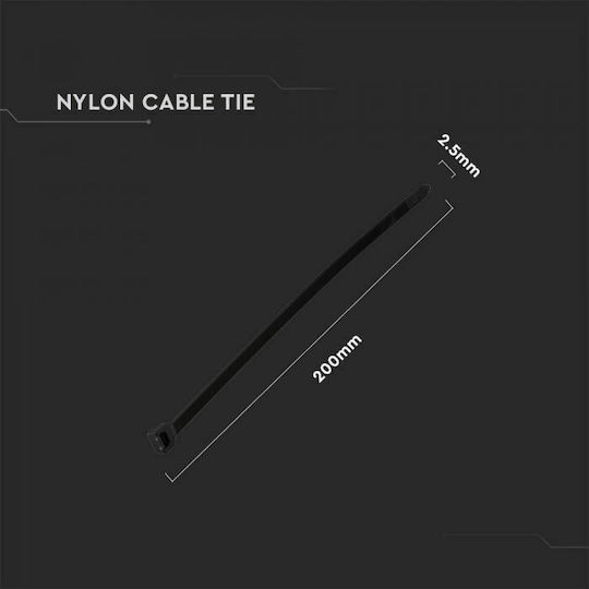 V-TAC Δεματικά Καλωδίων Πλαστικά 200mmx2.5mm σε Μαύρο χρώμα (100τμχ) (11164)