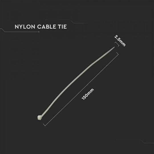 V-TAC Δεματικά Καλωδίων Πλαστικά 150mmx2.5mm σε Λευκό χρώμα (100τμχ) (11161)