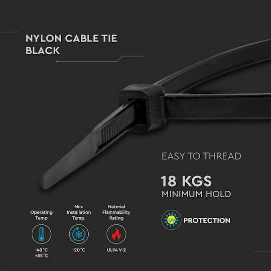 V-TAC V-TAC Plastic Cable Ties 150mm x 3.5mm in Black Colour (100 pcs)