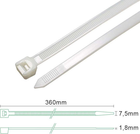 Sapiselco Kabelbinder Kunststoff 360mm x 7,5mm in Weiß Farbe (100 Stück) sel.2.434