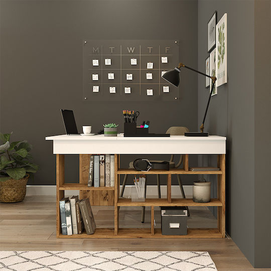 Ecke Schreibtisch Rosaline Holz mit Bücherregal White / Oak 120x129x72cm
