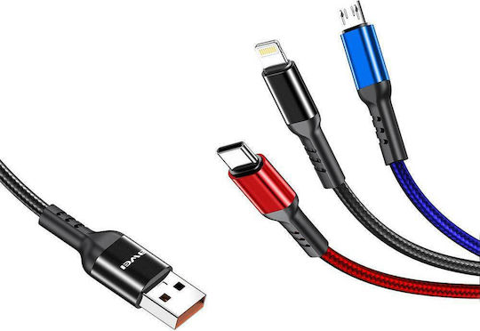 Awei CL-971 Braided USB to Lightning / Type-C / micro USB 1.2m 2.4A Cable (x24785)