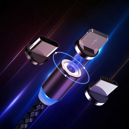 Wozinsky Wozinsky LED / Magnetic Cablu USB la Lightning / Type-C / micro USB cu mai multe porturi 2.4A Negru 1m (WMC-01)
